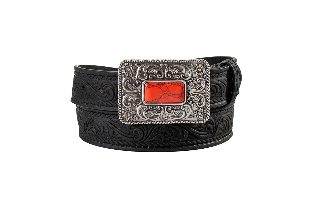 Nocona 1 1/2 Floral Embossed Ladies Belt Black