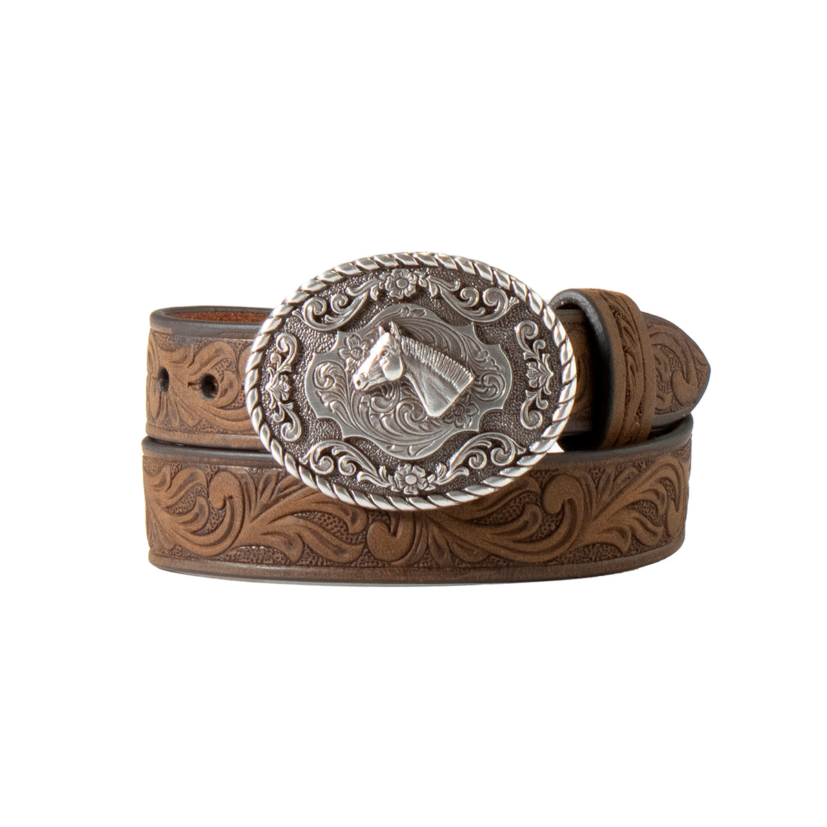 Infant Brown Leather Belt w/ Silver Horse Head Buckle