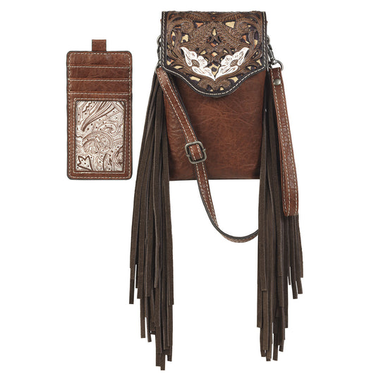 Cell Phone Crossbody Purse w/ Fringe Leopard underlay