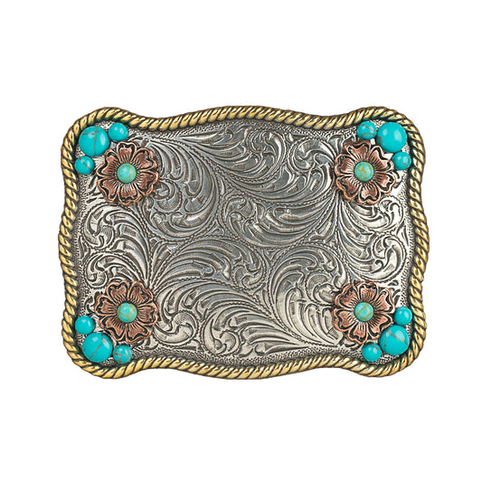 Women's Copper Flower & Turquoise Stone Accent Belt Buckle
