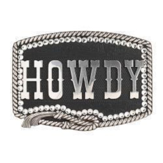 Nocona Ladies Rectangle Buckle Rope Edge Crystal Howdy