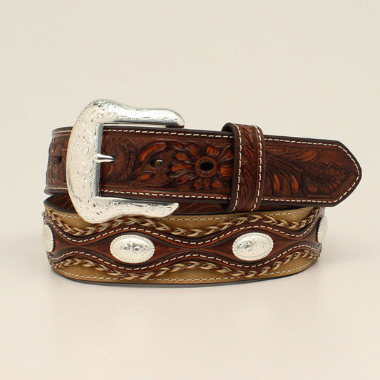 Nocona Belt Co. Men's Brown & Tan Leather Braiding Concho Belt