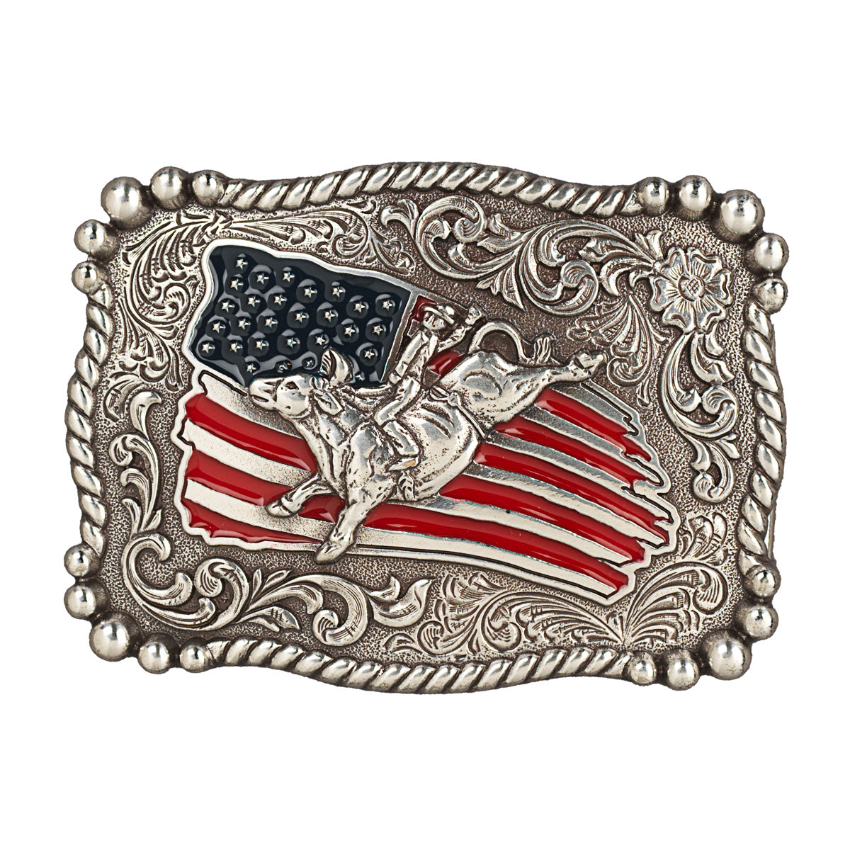 Youth size Flag / Bull Rider Belt Buckle w/ Rope edge