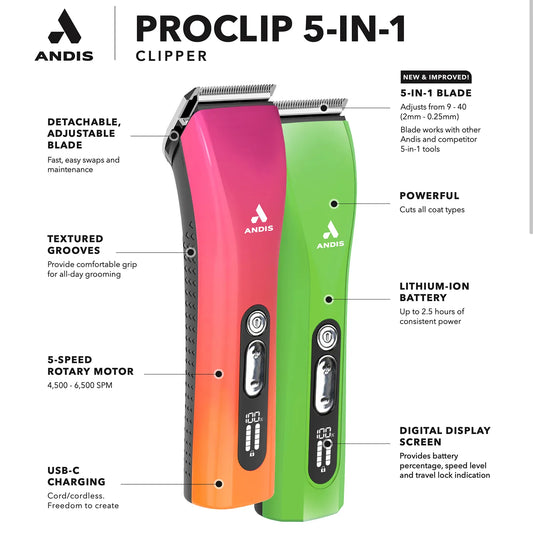 Andis Cordless/Cord 5 n 1 Clippers Color Choice