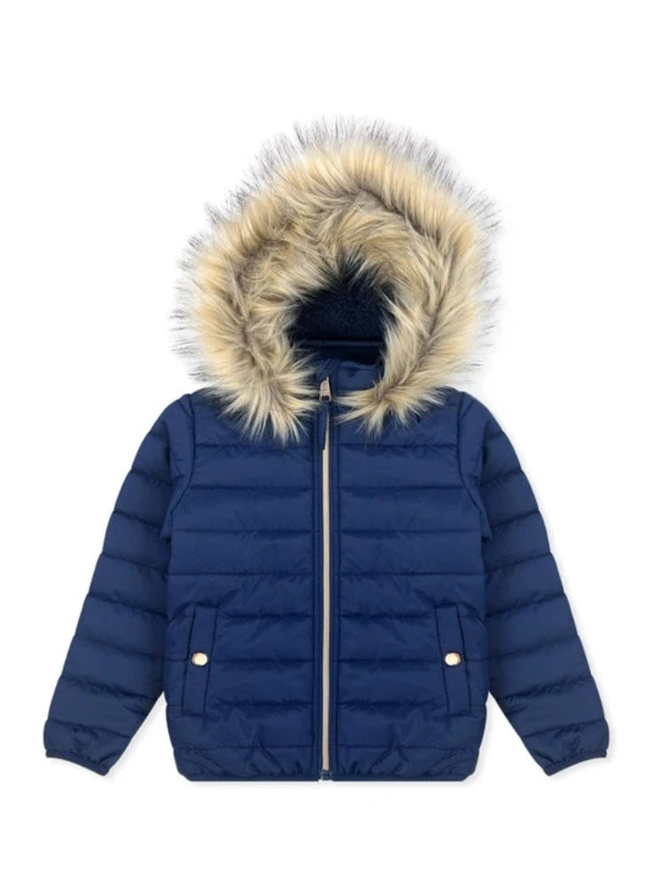 Girl's Hooded Coat w/ Fur Trim