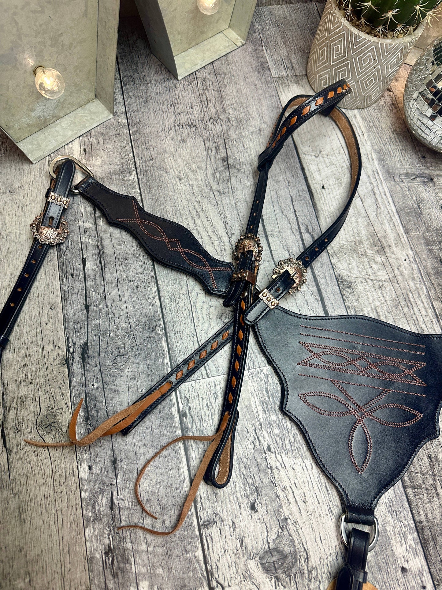 Schulz Navy Boot Stitch Headstall and Breast Collar Set