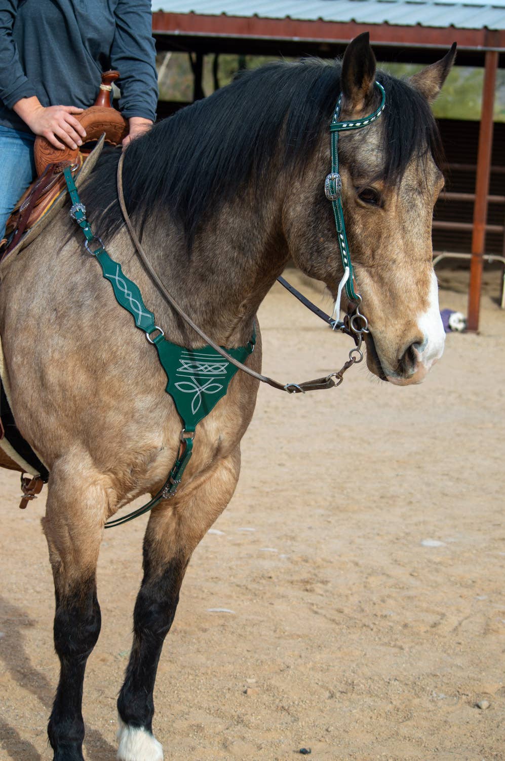 Schulz Green Boot Stitch Headstall and Breast Collar Set