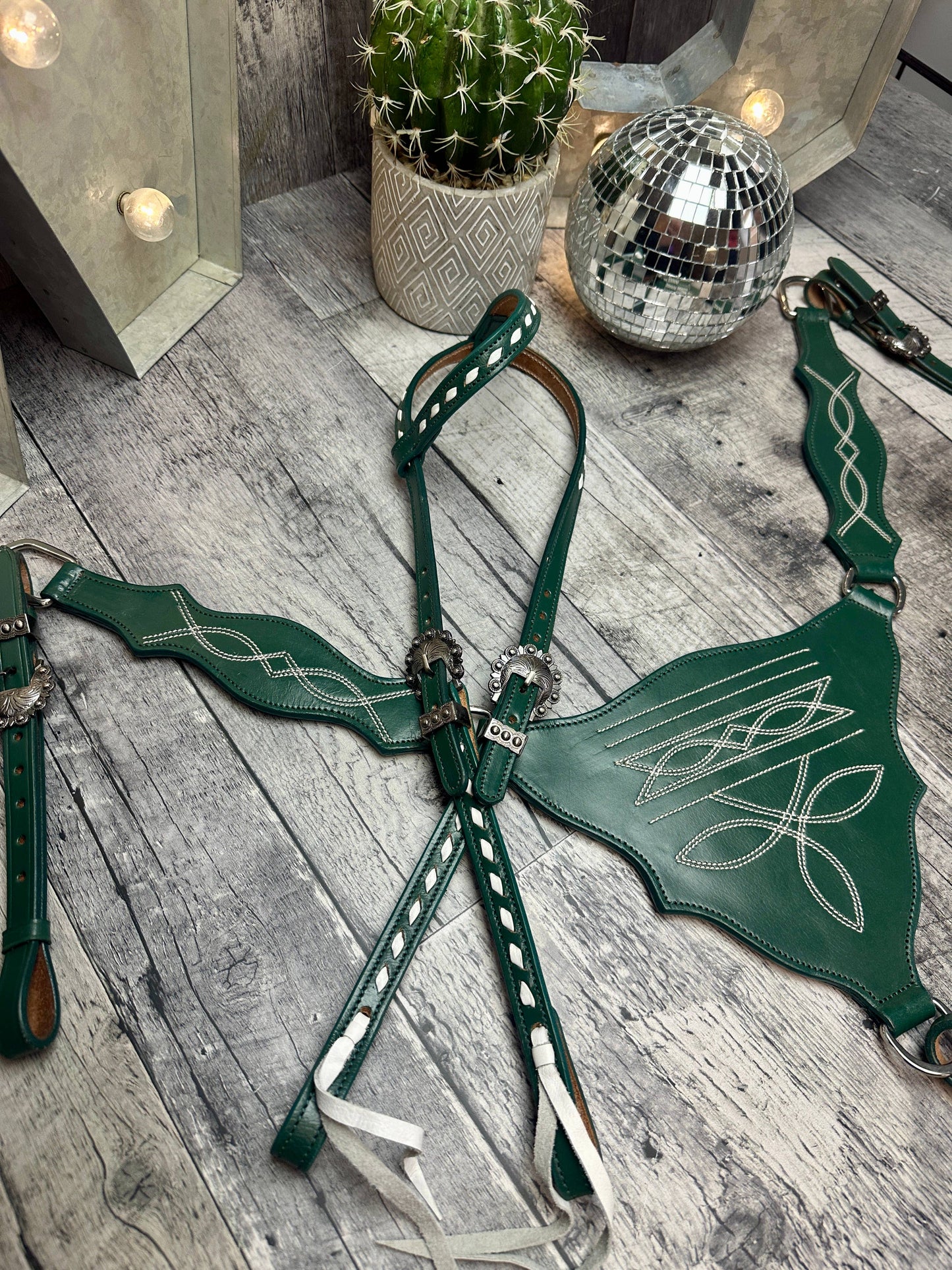 Schulz Green Boot Stitch Headstall and Breast Collar Set
