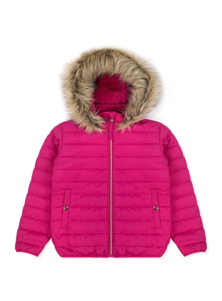 Girl's Hooded Coat w/ Fur Trim