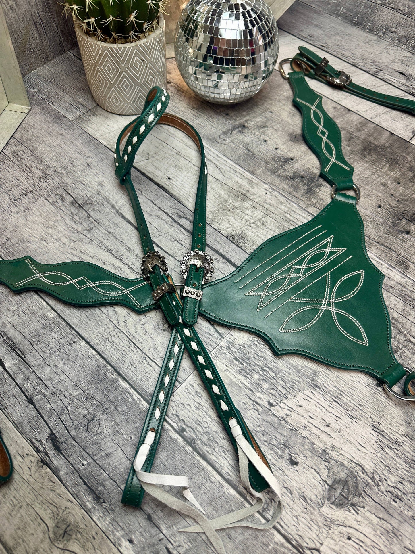 Schulz Green Boot Stitch Headstall and Breast Collar Set
