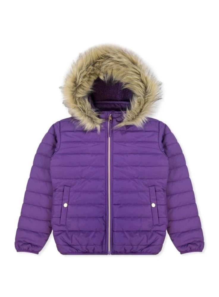 Girl's Hooded Coat w/ Fur Trim