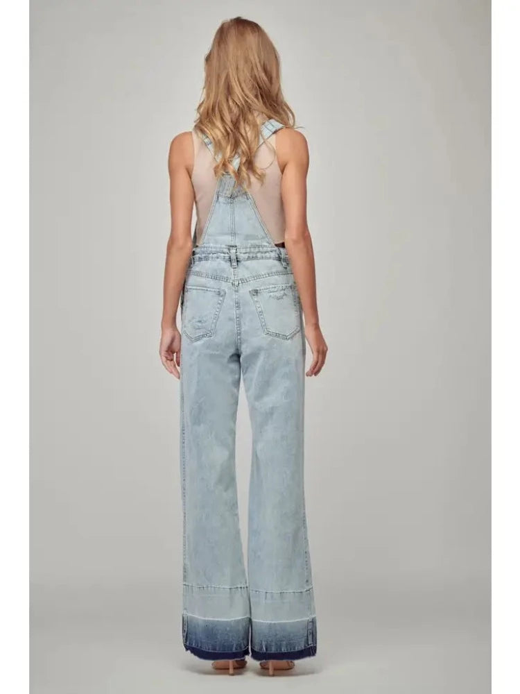 Ladies Flare Light Wash Overalls
