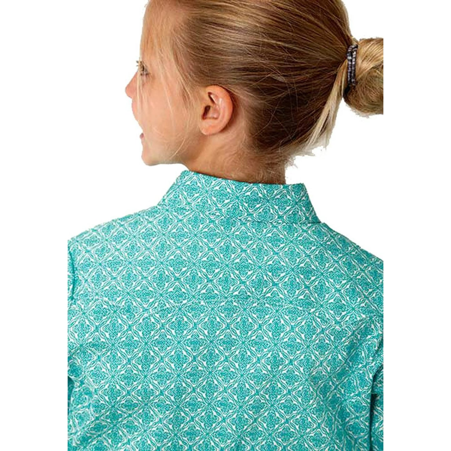 Girl's Roper Turquoise White Lattice Western Shirt