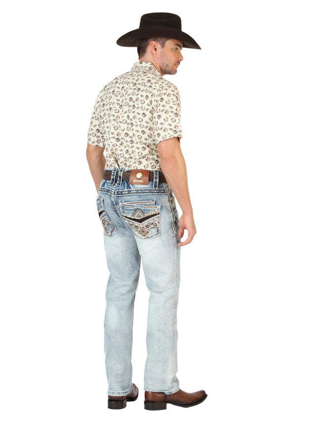Centenario Men's Premium Denim Boot Cut Pants - Medium Blue