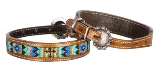 Beaded Dog Collar w/ Turquoise & Gold Cross