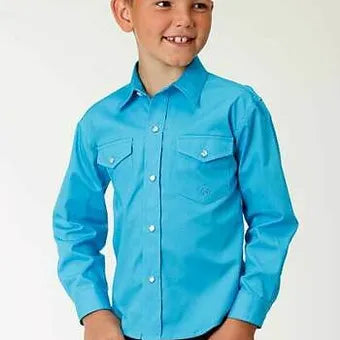 Boy's Roper Solid Turquoise Western Shirt
