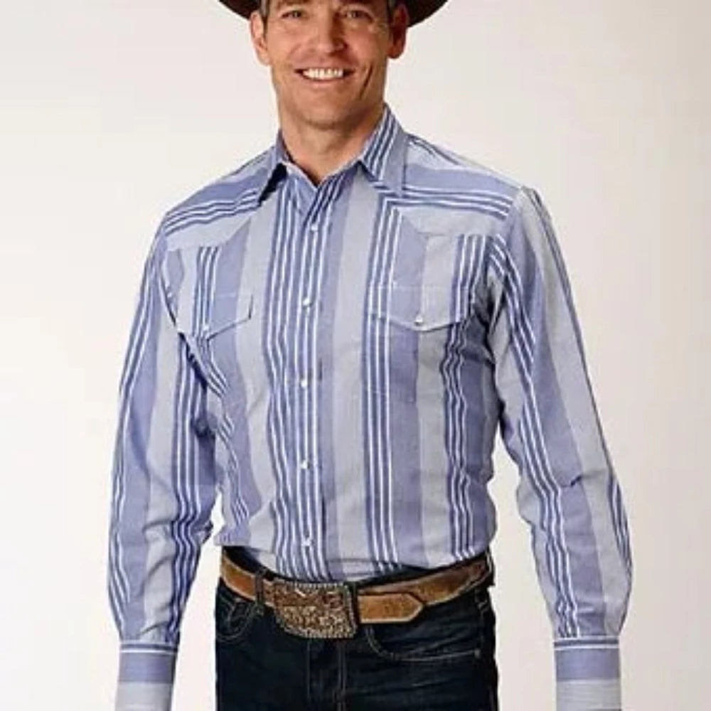 Roper Men's Blue & White Stripe Snap Up Western Shirt