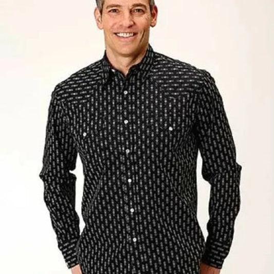 Roper Men's Black Arrow Diamonds Long Sleeve Western Shirt