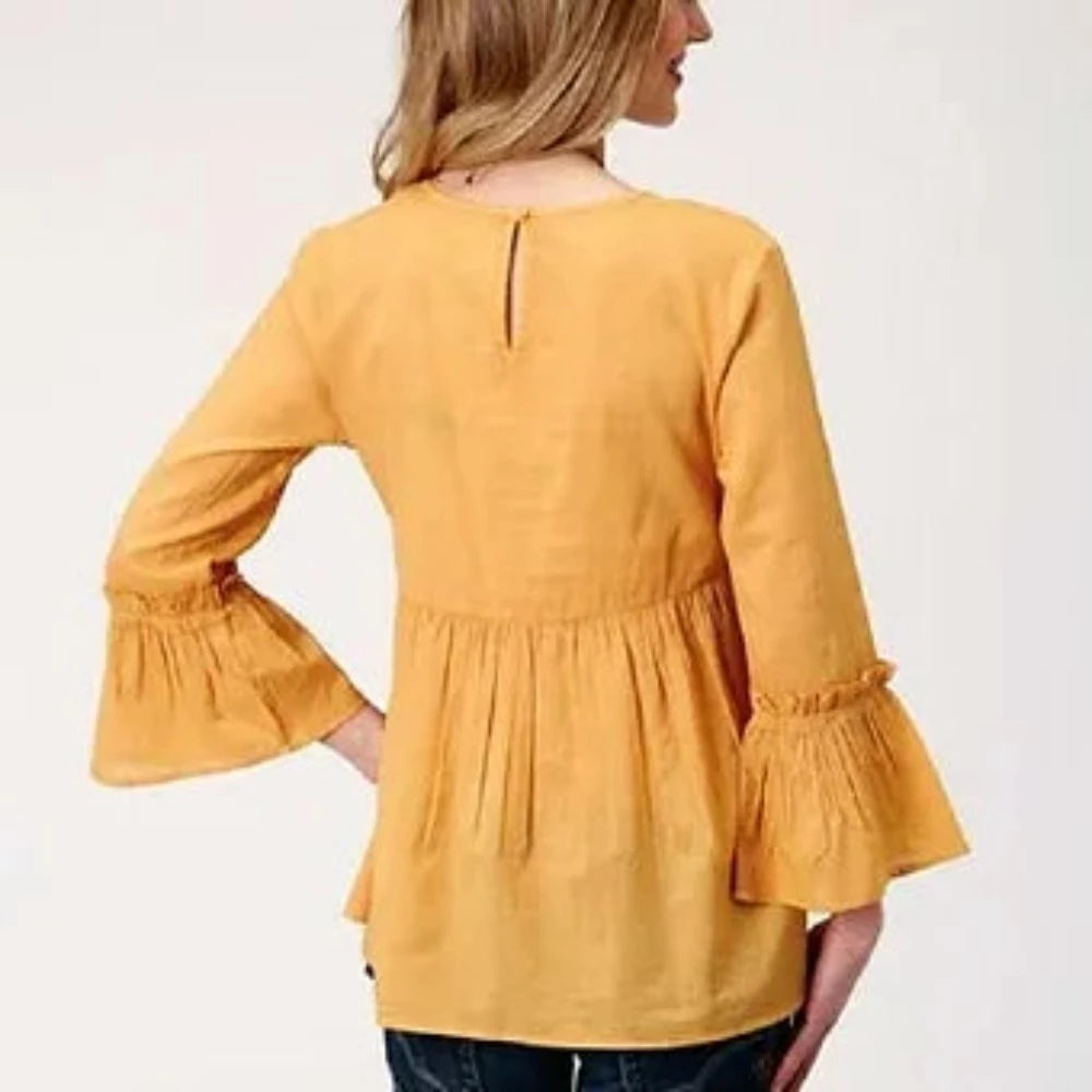 Roper Women's Yellow Cotton Blouse Shirt w/ Ruffles