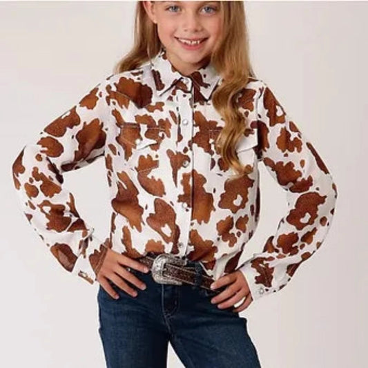 Youth girl's Roper Cowhide Print Western Shirt w/ Snaps