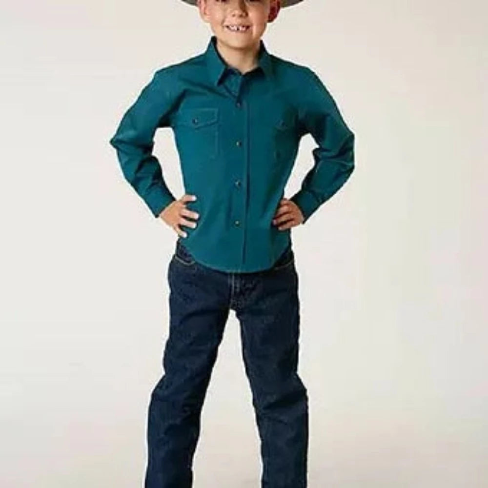 Boy's Roper Solid Teal Western Shirt