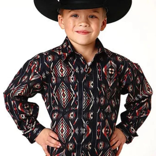 Roper Boys Blanket Stripe Button Up Long Sleeve Western Shirt