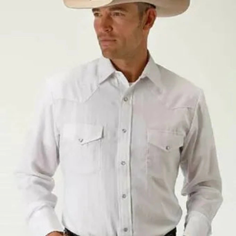Roper Men's White Tone on Tone Stripe Snap Up Western Shirt