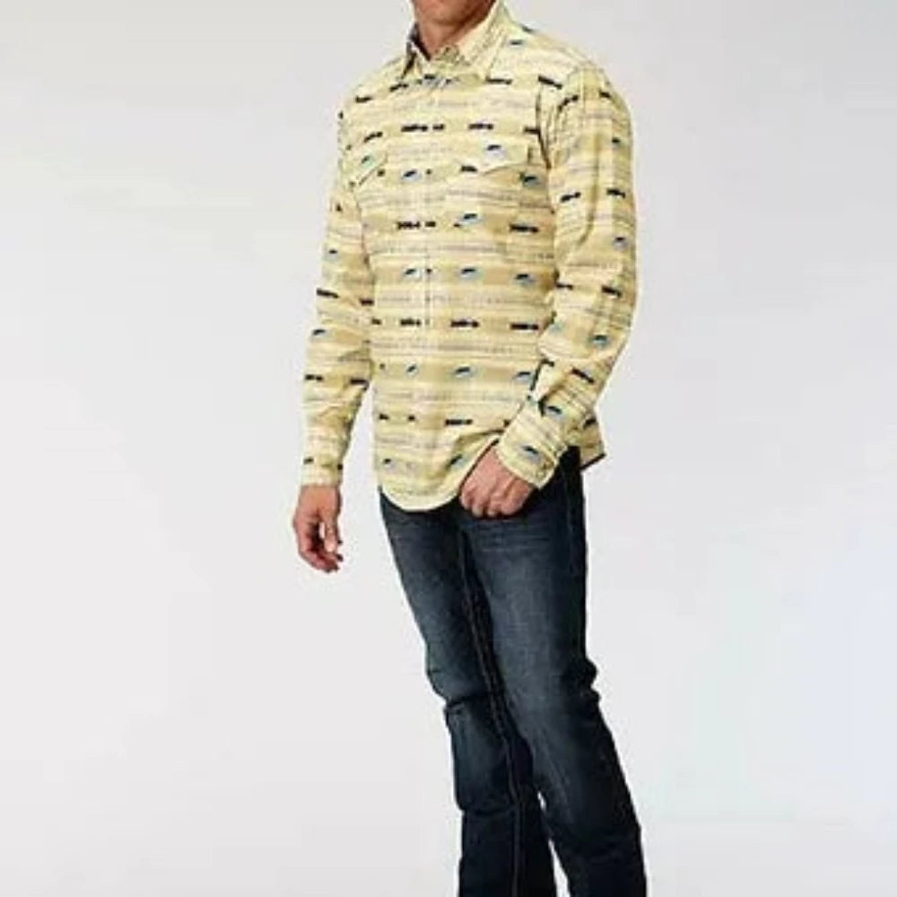Roper Men's Light Yellow/ Tan Arrow Print Snap Up Western Shirt