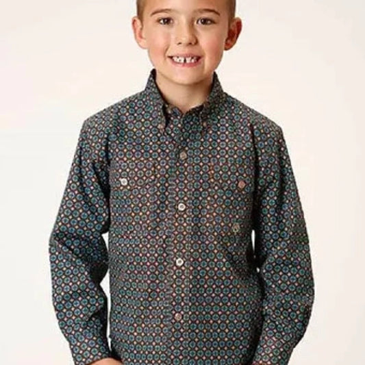 Roper Boy's Long Sleeve Country Foulard Western Shirt