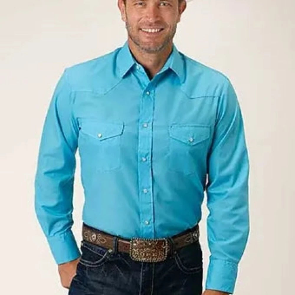 Roper Men's Turquoise Blue Broadcloth Snap Up Western Shirt