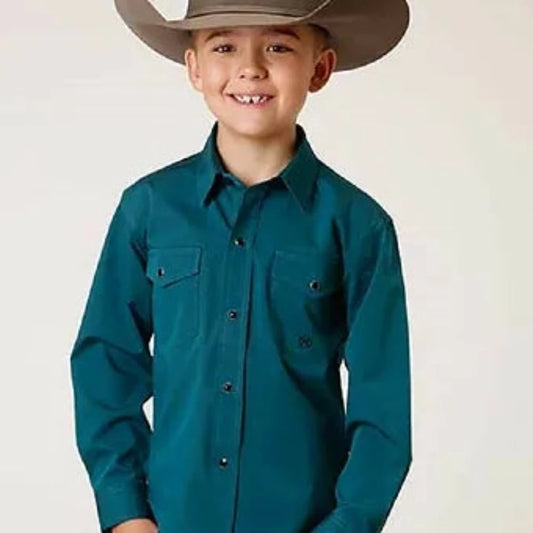 Boy's Roper Solid Teal Western Shirt