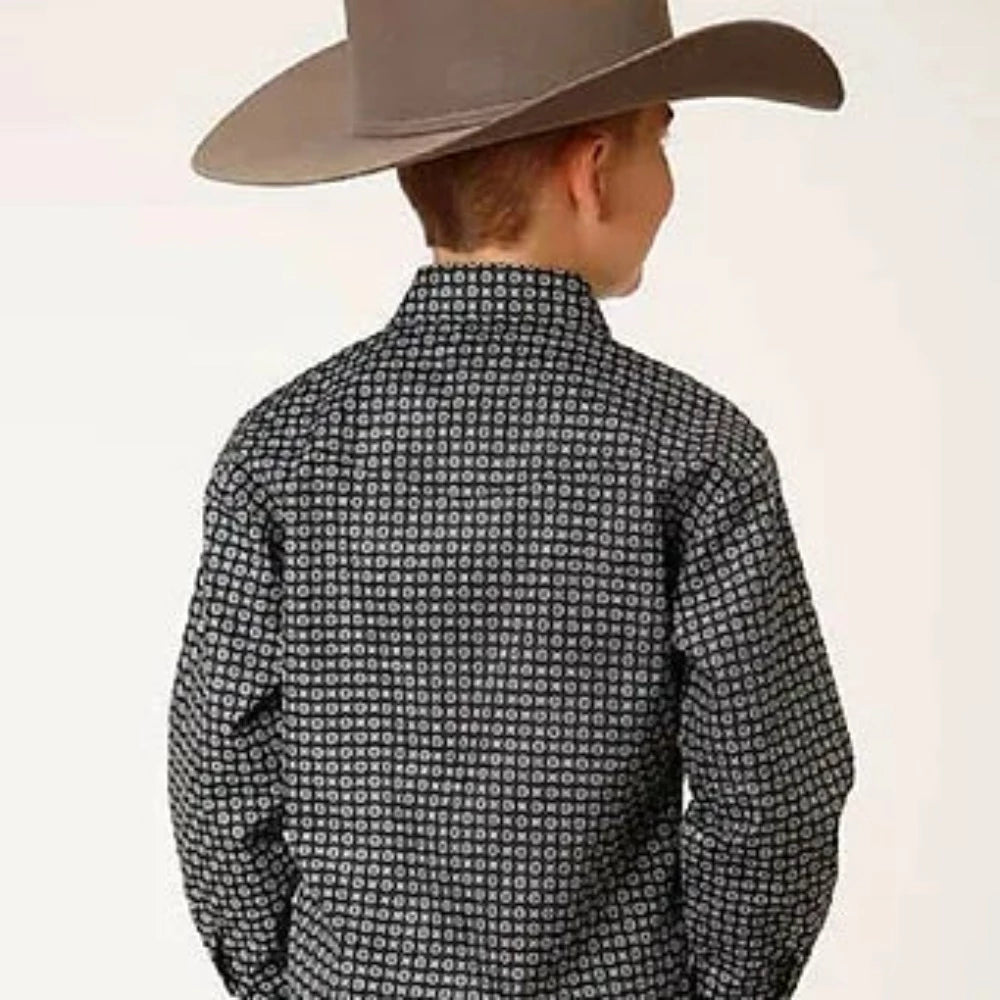 Roper Boy's Black Circle & Square Long Sleeve Snap Up Western Shirt