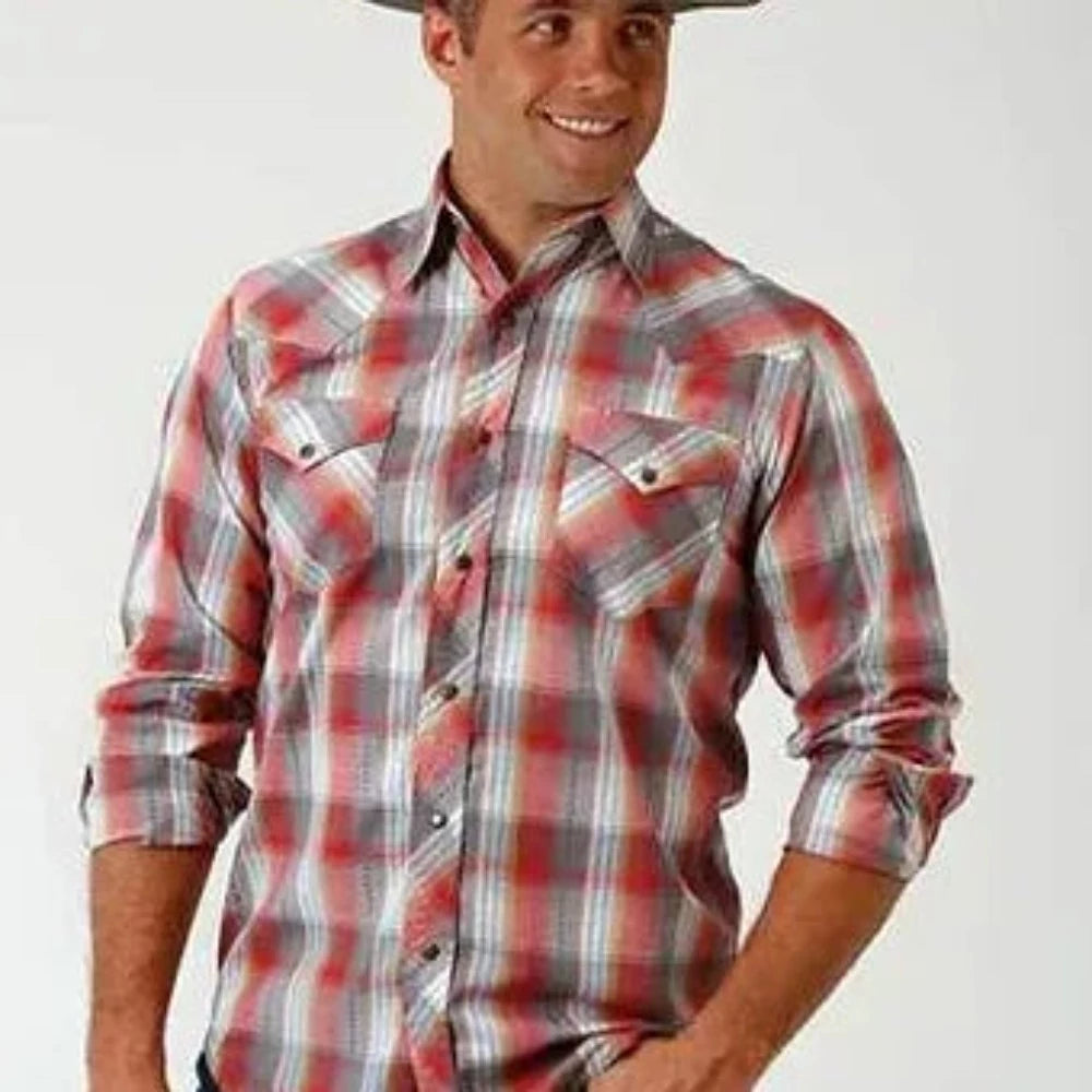 Men's Roper Red & Grey Plaid Western Shirt