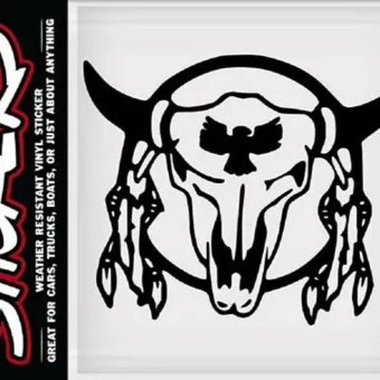 Weather Resistant Bull Steer Skull w/ Feather Vinyl Sticker