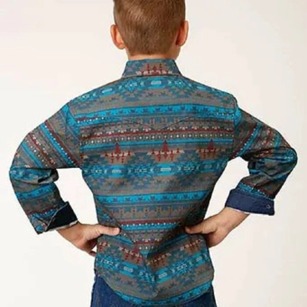 Roper Boy's Horizontal Blanket Print Snap Up Western Shirt