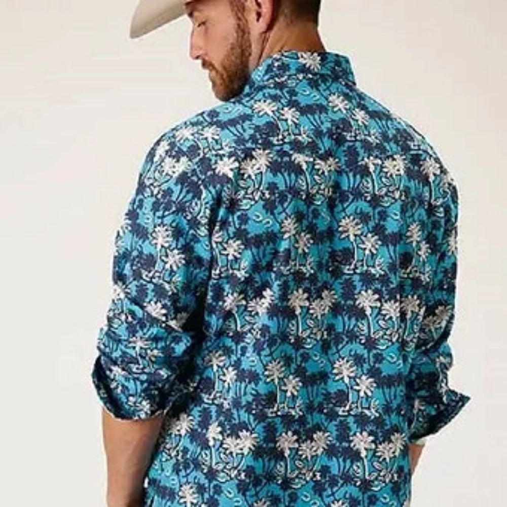 Roper Men's Beach Horseshoe Print Long Sleeve Western Shirt