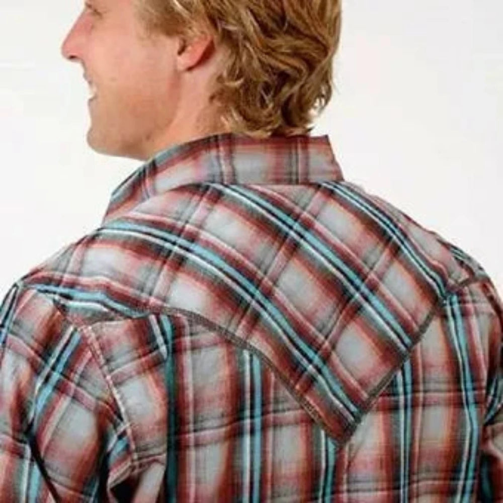 Roper Men's Red/Gray/Turquoise Plaid Snap Up Western Shirt