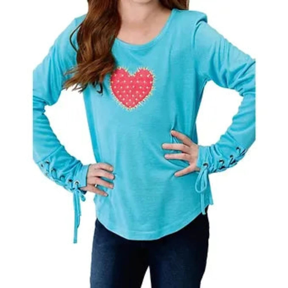 Roper Girls Turquoise Heart Long Sleeve Shirt