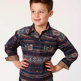 Roper Boys Aztec Performance Long Sleeve Cloudy Sunset Print