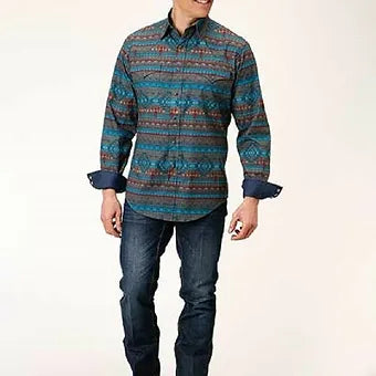 Men's Roper Horizontal Blanket Print Western Shirt