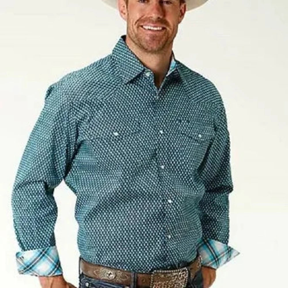 Roper Men's Turquoise Prairie Pattern Snap Up Western Shirt