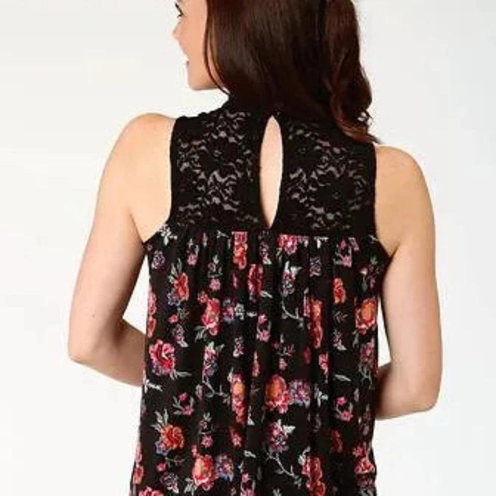 Roper Womens Black Poly/Spandex Floral Lace Tank Top 5015
