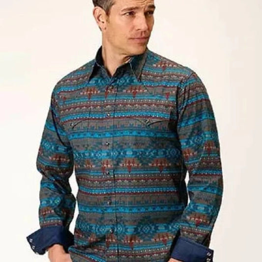 Men's Roper Horizontal Blanket Print Western Shirt