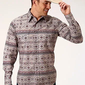 Men's Roper Horizontal Aztec Print Western Shirt w/ Snaps