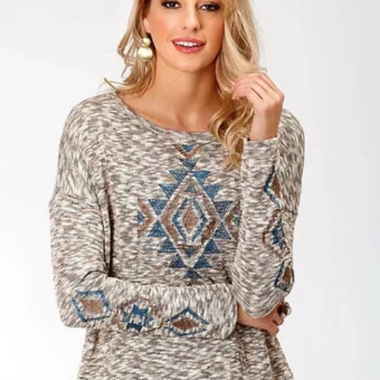 Women's Roper Brown Marled Yarn Aztec Sweater