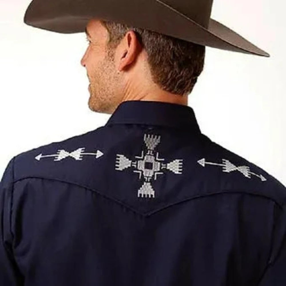 Roper Men's Navy Blue Western Shirt w/ Aztec Arrow Embroidery