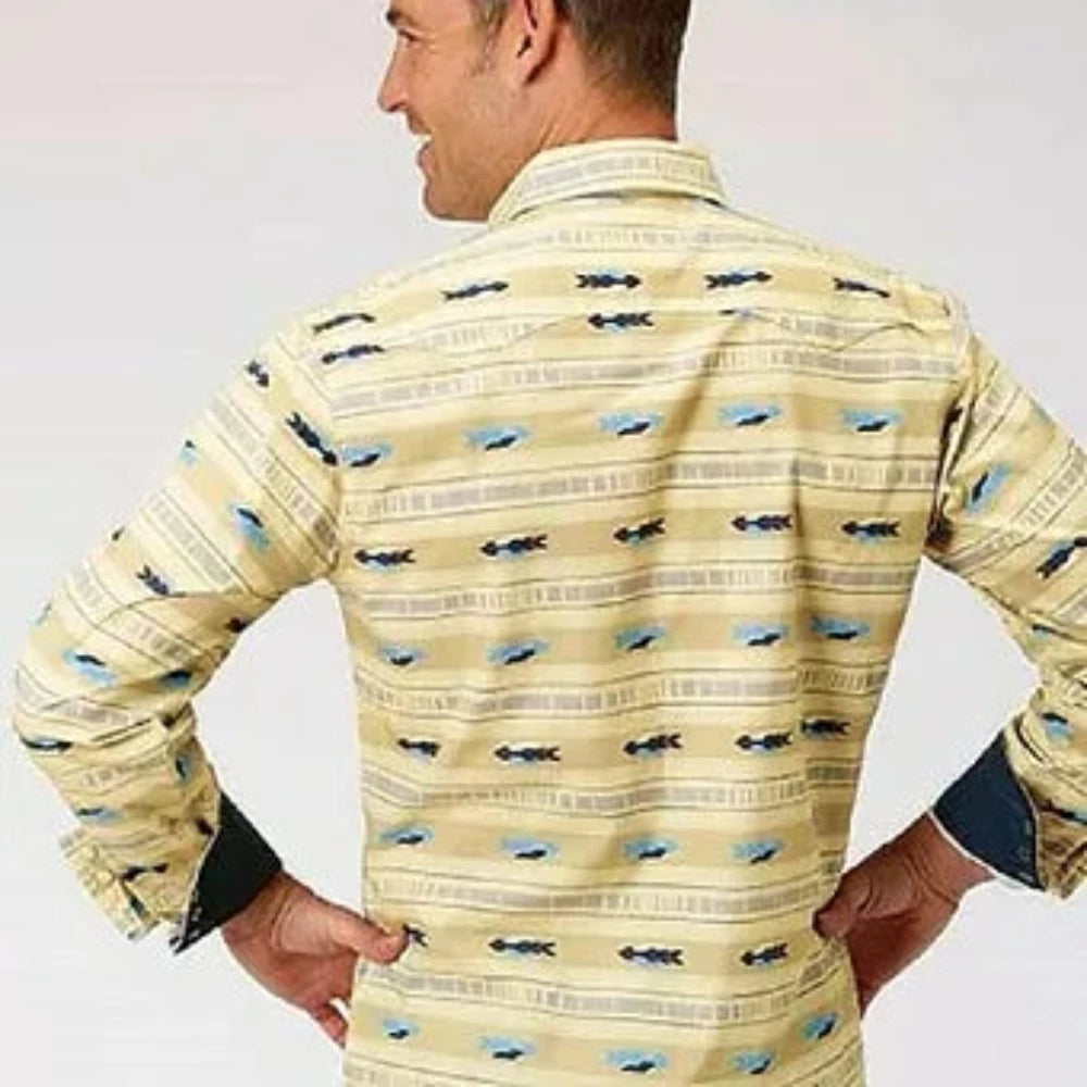 Roper Men's Light Yellow/ Tan Arrow Print Snap Up Western Shirt