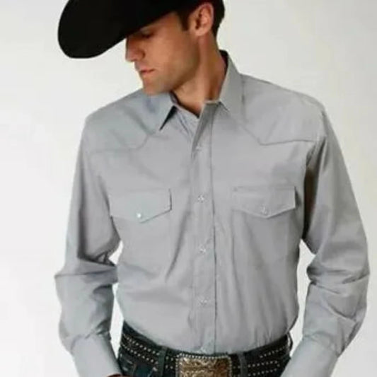 Roper Men's Gray Black Paisley Embroidery Snap Up Western Shirt