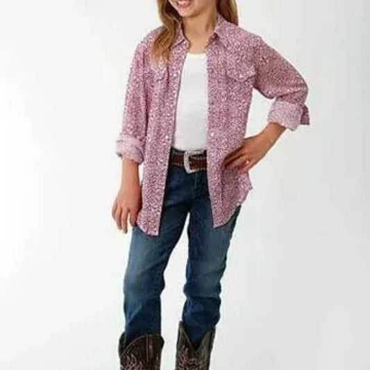 Girl's Roper Light Purple Lace Print Western Shirt