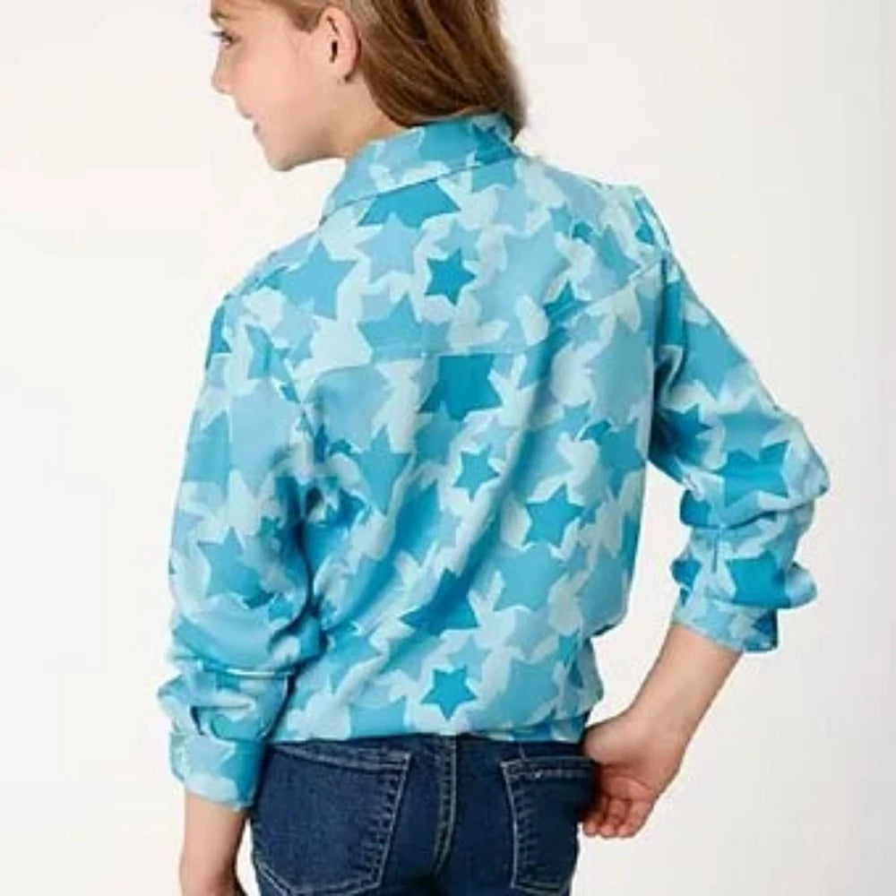 Roper Girl's Light Blue Star Print Western Shirt Blouse
